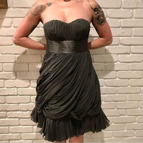 VIVIANNE TAM DRESS 100% SILK GREY GRAY LAYERED BABYDOLL SWEETHEART NECKLINE EUC - Picture 1 of 15